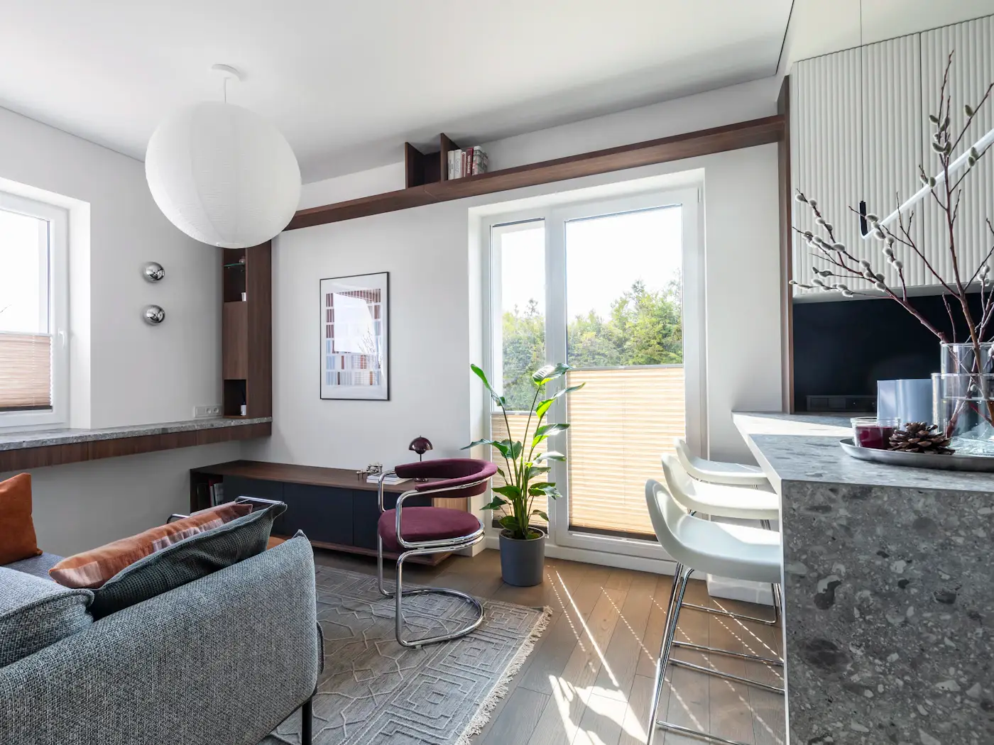 Open-plan apartment living and dining area — PLACEHOLDER image