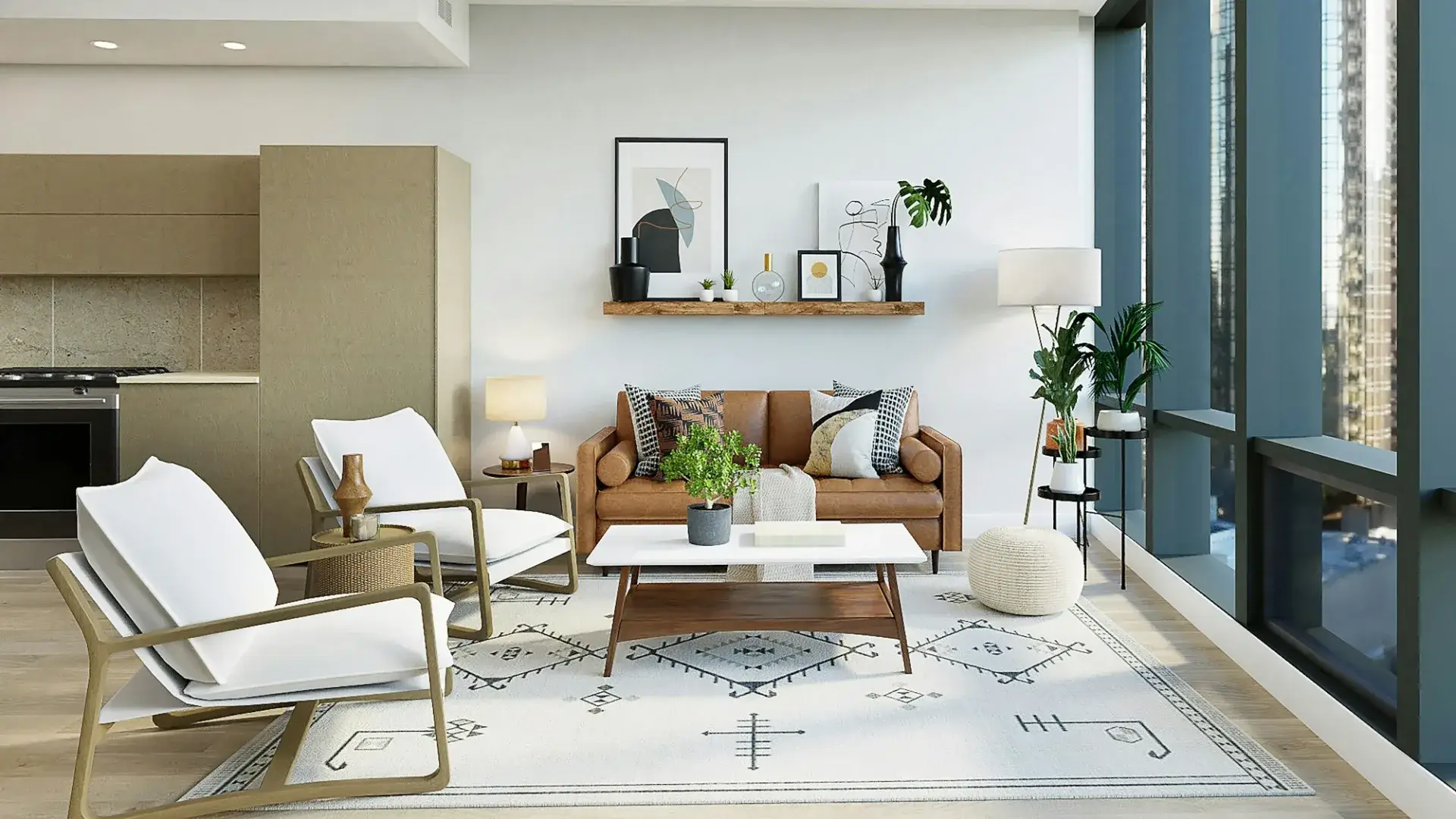 Open-plan living and kitchen area in a professionally presented apartment — PLACEHOLDER image
